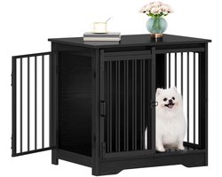 Aiverig® Hondenbench Meubel Hout Bijzettafel Zwart – Hondenhok voor Binnen & Indoor Hondenkooi – Met Schuifdeur, Zijdeur & Antiknaag Sloten – Voor Kleine tot Middelgrote Honden – 69×49×64,5 CM