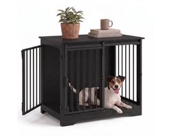 Aiverig® Hondenbench Meubel Hout S – met Schuifdeur & Zijdeur – Hondenhok voor Binnen & Hondenkooi – Krasvrije Poten & Anti-knaag Sloten – Voor Kleine Honden – Zwart – 69 (Lengte) - 64,5 (Hoog) - 49 (Diep) CM