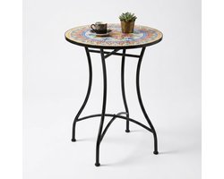 Aiverig® Mozaïektafel – Bistrotafel & Bijzettafel Buiten – Ronde Tuintafel met Keramische Mozaïek Tegels – Plantenstandaard Terras Balkon – Stabiel Metalen Frame – Rood Blauw Wit – Ø60×71 CM