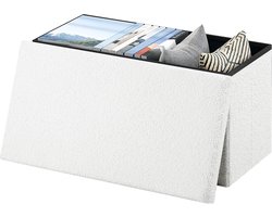 Aiverig® Opbergboef Ottomaanse Wit - Gestoffeerde Opbouwbare Kruk & Voetenbankje - 80L Opbergruimte - Teddy Fleecy - Max 300 kg - 76x37x38 cm