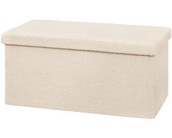 Aiverig® Opbergpoef Ottomaanse Beige - Gestoffeerde Opvouwbare Kruk & Voetenbankje - 80L Opbergruimte - Teddy Fleece - Max 300 kg - 76×37×38 cm