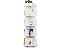 Aiverig® Roterende Boekenkast – Draaibare 360° Boekenrek met 16 Vakken – 4 Niveaus Organizer – Ruimtebesparende Smalle Boekenplank – E1 Kwaliteitshout – Wit – Ø44×127,4 CM
