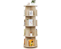 Aiverig® Roterende Boekenkast – Draaibare 360° Boekenrek met 16 Vakken – 4 Niveaus Organizer – Ruimtebesparende Smalle Boekenplank – E1 Kwaliteitshout – Bruin – Ø44×127,4 CM
