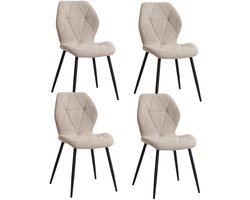 Aiverig® Set van 4 Eetkamerstoelen Beige – Gestoffeerde Stoelen Linnen – Gepolsterde Dining Chairs met Metalen Poten Zwart – Ergonomische Rug & Ademend Zitkussen – Zithoogte 50 cm – Voor Eetkamer, Keuken, Balkon & Restaurant