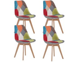 Aiverig® Set van 4 Eetkamerstoelen Groen-Rood-Blauw – Gestoffeerde Stoelen Linnen - Gepolsterde Dining Chairs met Houten Poten – Kleurrijk Design – Ergonomische Rug & Ademend Zitkussen – Zithoogte 50 cm - Voor Eetkamer, Keuken, Balkon & Restaurant
