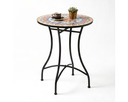 Aiverig® Tuintafel Rond Mozaïek – Bistrotafel & Bijzettafel Buiten – Mozaïektafel met Keramische Tegels – Voor Tuin, Terras & Balkon – Stabiel Metalen Frame – Rood Blauw Wit – Ø60×71 CM