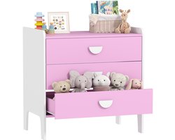 AIYAPLAY Kindercommode met 3 lades - Ladekast - Kinderkast - Opbergkast - Roze
