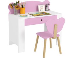 AIYAPLAY-Kinderschreibtisch Set-MDF, Kiefernholz-80L x 41B x 74,5H cm-Rosa