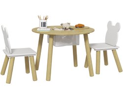 AIYAPLAY - Kindertafel en stoelenset - Hout - 60x60x44cm - Natuurlijk hout
