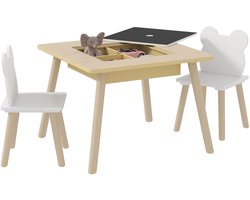 AIYAPLAY - Kindertafel en stoelenset - MDF - 60x60x44cm - Hout naturel