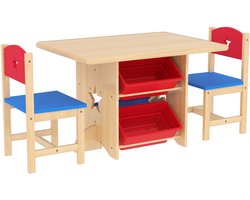 AIYAPLAY - Kindertafel en -stoelenset - MDF - 77x57x50cm - Natuurlijk hout