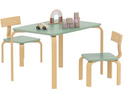 AIYAPLAY Kindertafel en -stoelenset - Populierenhout - 78x53x53cm - Groen