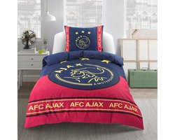Ajax Dekbedovertrek 140x200cm - Rood blauw - 100% Katoen - Inclusief Kussensloop -