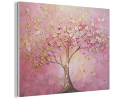 Akoestisch wandpaneel 100x70 cm - Vilt schilderij Boom - Roze - Goud - Modern - Akoestische panelen - Geluidsdempende wanddecoratie - Geluidsisolatie woonkamer - Muurdecoratie geluidspanelen