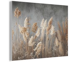 Akoestisch wandpaneel 100x70 cm - Vilt schilderij Gedroogde Veldbloemen - Grijs - Beton - Akoestische panelen - Geluidsdempende wanddecoratie - Geluidsisolatie woonkamer - Muurdecoratie geluidspanelen