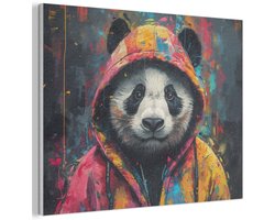 Akoestisch wandpaneel 100x70 cm - Vilt schilderij Graffiti - Panda - Jas - Kleurrijk - Street art - Akoestische panelen - Geluidsdempende wanddecoratie - Geluidsisolatie woonkamer - Muurdecoratie geluidspanelen