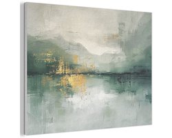 Akoestisch wandpaneel 100x70 cm - Vilt schilderij Groen - Modern - Abstract - Goud - Akoestische panelen - Geluidsdempende wanddecoratie - Geluidsisolatie woonkamer - Muurdecoratie geluidspanelen
