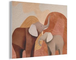 Akoestisch wandpaneel 100x70 cm - Vilt schilderij Olifanten - Oranje - Abstract - Akoestische panelen - Geluidsdempende wanddecoratie - Geluidsisolatie woonkamer - Muurdecoratie geluidspanelen