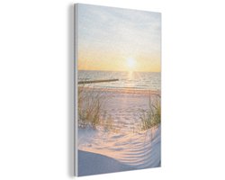 Akoestisch wandpaneel 40x60 cm - Vilt schilderij Strand - Zon - Duin - Gras - Zand - Horizon - Akoestische panelen - Geluidsdempende wanddecoratie - Geluidsisolatie woonkamer - Muurdecoratie geluidspanelen