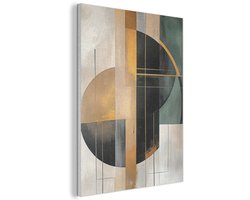 Akoestisch wandpaneel 50x70 cm - Vilt schilderij Abstract - Goud - Brons - Groen - Vormen - Modern - Akoestische panelen - Geluidsdempende wanddecoratie - Geluidsisolatie woonkamer - Muurdecoratie geluidspanelen