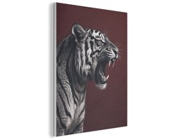 Akoestisch wandpaneel 50x70 cm - Vilt schilderij Tijger - Brult - Bordeaux - Akoestische panelen - Geluidsdempende wanddecoratie - Geluidsisolatie woonkamer - Muurdecoratie geluidspanelen