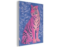 Akoestisch wandpaneel 50x70 cm - Vilt schilderij Tijger - Roze - Bladeren - Jungle - Akoestische panelen - Geluidsdempende wanddecoratie - Geluidsisolatie woonkamer - Muurdecoratie geluidspanelen
