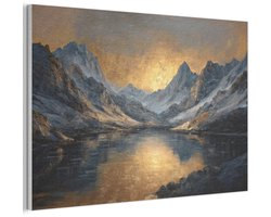 Akoestisch wandpaneel 60x40 cm - Vilt schilderij Berglandschap met Gouden Zonsondergang - Akoestische panelen - Geluidsdempende wanddecoratie - Geluidsisolatie woonkamer - Muurdecoratie geluidspanelen