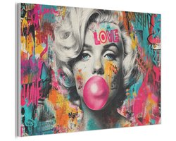 Akoestisch wandpaneel 60x40 cm - Vilt schilderij Vrouw - Kauwgom - Graffiti - Neonkleuren - Akoestische panelen - Geluidsdempende wanddecoratie - Geluidsisolatie woonkamer - Muurdecoratie geluidspanelen