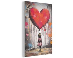 Akoestisch wandpaneel 60x90 cm - Vilt schilderij Meisje - Hart - Graffiti - Kunst - Kleuren - Rood - Akoestische panelen - Geluidsdempende wanddecoratie - Geluidsisolatie woonkamer - Muurdecoratie geluidspanelen