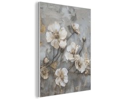 Akoestisch wandpaneel 70x100 cm - Vilt schilderij Bloemen - Wit - Grijs - Goud - Luxe - Akoestische panelen - Geluidsdempende wanddecoratie - Geluidsisolatie woonkamer - Muurdecoratie geluidspanelen
