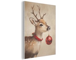 Akoestisch wandpaneel 70x100 cm - Vilt schilderij Kerst - Hert - Gewei - Kerstbal - Rendier - Akoestische panelen - Geluidsdempende wanddecoratie - Geluidsisolatie woonkamer - Muurdecoratie geluidspanelen