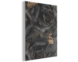 Akoestisch wandpaneel 70x100 cm - Vilt schilderij Rozen - Zwart - Bloemen - Goud - Akoestische panelen - Geluidsdempende wanddecoratie - Geluidsisolatie woonkamer - Muurdecoratie geluidspanelen