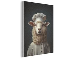 Akoestisch wandpaneel 70x100 cm - Vilt schilderij Schaap - Wol - Kok - Akoestische panelen - Geluidsdempende wanddecoratie - Geluidsisolatie woonkamer - Muurdecoratie geluidspanelen