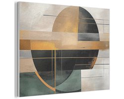 Akoestisch wandpaneel 70x50 cm - Vilt schilderij Abstract - Goud - Brons - Groen - Vormen - Modern - Akoestische panelen - Geluidsdempende wanddecoratie - Geluidsisolatie woonkamer - Muurdecoratie geluidspanelen