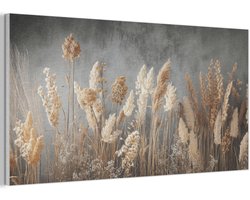 Akoestisch wandpaneel 80x40 cm - Vilt schilderij Gedroogde Veldbloemen - Grijs - Beton - Akoestische panelen - Geluidsdempende wanddecoratie - Geluidsisolatie woonkamer - Muurdecoratie geluidspanelen