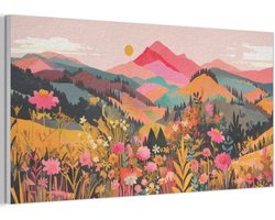 Akoestisch wandpaneel 80x40 cm - Vilt schilderij Zonsondergang - Bergvallei - Contrast - Akoestische panelen - Geluidsdempende wanddecoratie - Geluidsisolatie woonkamer - Muurdecoratie geluidspanelen