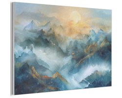 Akoestisch wandpaneel 90x60 cm - Vilt schilderij Abstract - Landschap - Bergen - Blauw - Modern - Akoestische panelen - Geluidsdempende wanddecoratie - Geluidsisolatie woonkamer - Muurdecoratie geluidspanelen