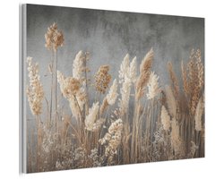 Akoestisch wandpaneel 90x60 cm - Vilt schilderij Gedroogde Veldbloemen - Grijs - Beton - Akoestische panelen - Geluidsdempende wanddecoratie - Geluidsisolatie woonkamer - Muurdecoratie geluidspanelen