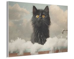 Akoestisch wandpaneel 90x60 cm - Vilt schilderij Kat - Bad - Zwart - Dieren - Schuim - Akoestische panelen - Geluidsdempende wanddecoratie - Geluidsisolatie woonkamer - Muurdecoratie geluidspanelen