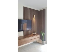 Akoestisch Wandpaneel - Noten / Walnut - Hout Fineer - 240x60cm - WallingtonNL - Akupanel - Akoestische paneel - Your Walls - Akoestische wandpanelen – Akoestische wanddecoratie - Houten wanddecoratie - Geluidsisolatie - Geluidsabsorptie - Lattenwand