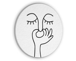 Akoestisch wandpaneel rond 30x30 cm - Vilt schilderij Line art - Gezicht - Wit - Ronde akoestische panelen - Geluidsdempende wanddecoratie - Geluidsisolatie wandcirkel - Muurdecoratie geluidspanelen