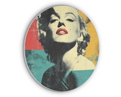 Akoestisch wandpaneel rond 30x30 cm - Vilt schilderij Vrouw - Rode lippen - Abstracte kleurvlakken - Popartuistraling - Ronde akoestische panelen - Geluidsdempende wanddecoratie - Geluidsisolatie wandcirkel - Muurdecoratie geluidspanelen