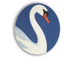 Akoestisch wandpaneel rond 60x60 cm - Vilt schilderij Zwaan - Wit - Snavel - Illustratie - Ronde akoestische panelen - Geluidsdempende wanddecoratie - Geluidsisolatie wandcirkel - Muurdecoratie geluidspanelen
