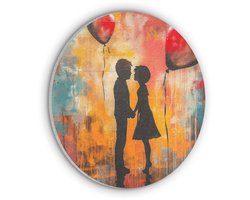 Akoestisch wandpaneel rond 70x70 cm - Vilt schilderij Street art - Liefde - Graffiti - Kunst - Aesthetic - Ronde akoestische panelen - Geluidsdempende wanddecoratie - Geluidsisolatie wandcirkel - Muurdecoratie geluidspanelen