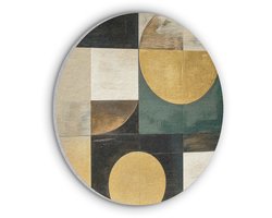 Akoestisch wandpaneel rond 90x90 cm - Vilt schilderij Abstract - Goud - Brons - Vormen - Geometrisch - Ronde akoestische panelen - Geluidsdempende wanddecoratie - Geluidsisolatie wandcirkel - Muurdecoratie geluidspanelen