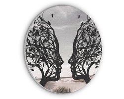 Akoestisch wandpaneel rond 90x90 cm - Vilt schilderij Bomen - Gezicht - Bladeren - Moderne kunst - Ronde akoestische panelen - Geluidsdempende wanddecoratie - Geluidsisolatie wandcirkel - Muurdecoratie geluidspanelen