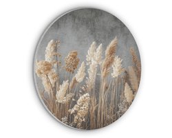 Akoestisch wandpaneel rond 90x90 cm - Vilt schilderij Gedroogde Veldbloemen - Grijs - Beton - Ronde akoestische panelen - Geluidsdempende wanddecoratie - Geluidsisolatie wandcirkel - Muurdecoratie geluidspanelen