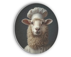 Akoestisch wandpaneel rond 90x90 cm - Vilt schilderij Schaap - Wol - Kok - Ronde akoestische panelen - Geluidsdempende wanddecoratie - Geluidsisolatie wandcirkel - Muurdecoratie geluidspanelen