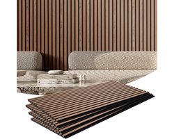 Akoestische Panelen met Houten Latten, 23,6 X 47,2 Cm, Mdf Wandpanelen Van Imitatiehout voor Geluidsreductie En Een Stijlvol Interieur, Walnoot