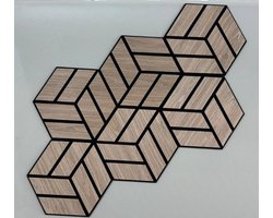 Akoestische Wandpanelen - Set 4 stuks - Hexagon - 260x300x12mm - Walnoot Naturel - Zelfklevend - Geluidsabsorptie - Flexibel - Stijlvol Ontwerp - Akoestische Panelen - Akoestisch Paneel - Akoestische Wand